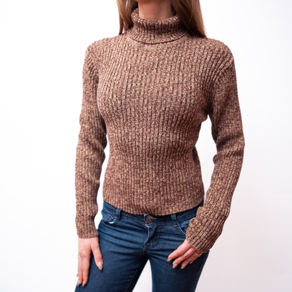 Vintage Y2K Tomfoolery Turtleneck chocolate Brown Sz L Sweater Academia Cottage